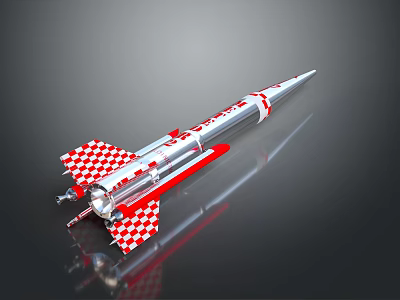 Silver Rocket Weapon With Red And White Checkered Pattern Modern Design And Metallic Finish 3d model