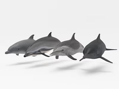 Four Gray Dolphins Swimming In A Group As Graceful Marine Aquatic Animals 3d model
