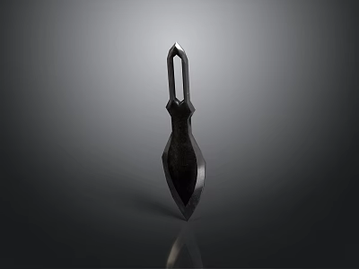 Black Metallic Dagger With Long Handle And Sharp Pointed Blade On Reflective Surface 3d model