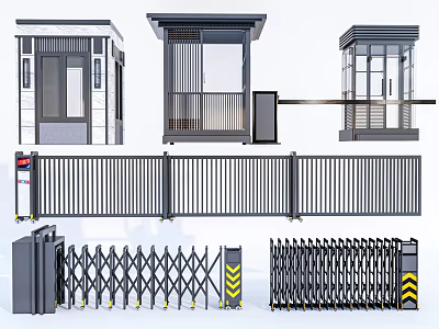 Various Styles of Entrance Gates Featuring Retractable Pavilion Railing and Sliding Designs 3d model