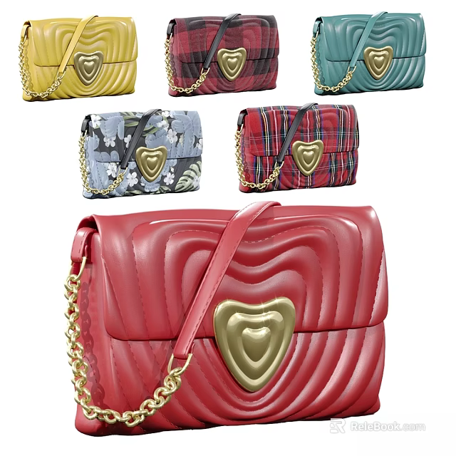 Colorful Decorative Wall Decor Bags With Gold Heart Accent And Chain Straps 3d model 