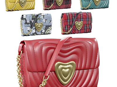 Colorful Decorative Wall Decor Bags With Gold Heart Accent And Chain Straps 3d model