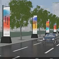 Modern Urban Road Facilities With Trees Lamp Posts Vehicles And Zebra Crossing