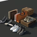 Various Shoes Including Heels Flats Sneakers Boots With Shopping Bags And Box