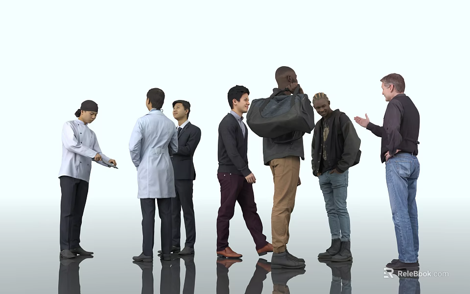 Diverse Group of People In Different Attires Standing And Interacting In Public Space 3d model 