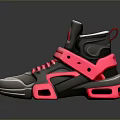 High Top Gray And Pink Sneakers With Pink Laces And Logo