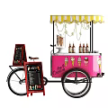 Pink Ice Cream Cart With Canopy Lights Chalkboard Sign And Cones Bottles