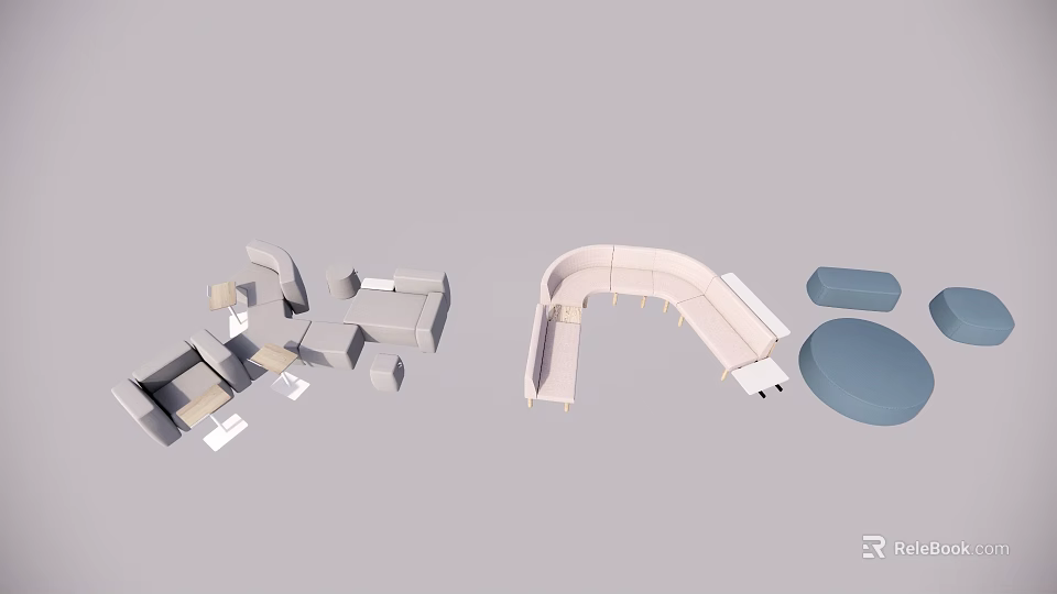 Modern Leisure Sofa Set With Curved Design Modular Sections And Comfortable Cushions 3d model