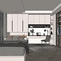 Modern Tatami Bedroom Interior With Built in Cabinets Study Desk And Comfortable Bed