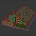 Rustic Log Cabin With Wooden Structure Thatched Roof And Front Porch Design