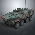 Armored Military Vehicle Featuring 8 Wheeled Design Camouflage Paint And Roof Antennas