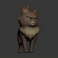 Cartoon Brown Cat With Yellow Eyes Fluffy Fur And Angry Expression