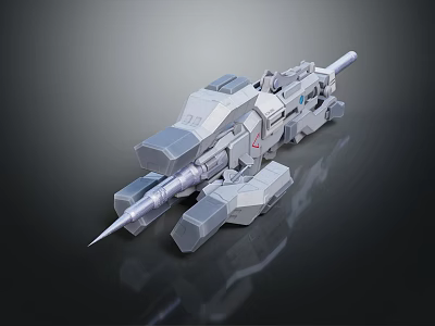 Futuristic Gray Mechanical Device 3D Model With Long Barrel And Complex Geometric Components 3d model