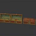 Red Vintage Suitcases Set With Open And Closed Cases And Items Inside