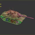 Detailed Military Tank Model With Camouflage Paint Gun Barrel Tracks And Reflective Surface