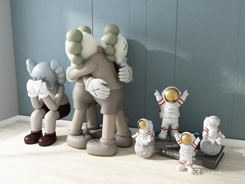 Kaws And Astronaut Themed Dolls Displayed In Room 3d model 