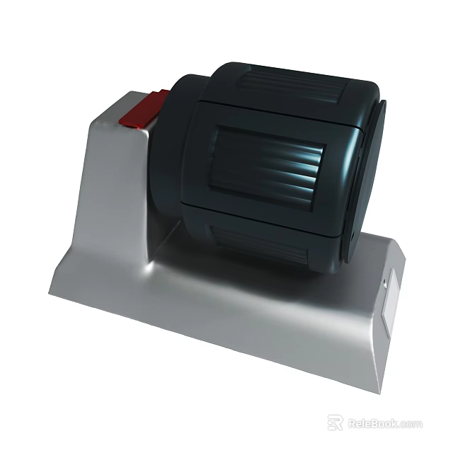 Black Mechanical Device Featuring Red Button On Silver Base Structure 3d model 