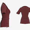 Maroon Short Sleeve Belted Jacket With Pockets Front And Back View 3d model