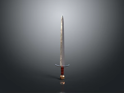 Decorative Medieval Sword With Ornate Blade Red Gold Hilt And Metallic Finish 3d model