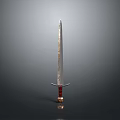 Decorative Medieval Sword With Ornate Blade Red Gold Hilt And Metallic Finish