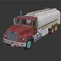 Red Tanker Truck With Silver Tank And Shiny Surface On Reflective Ground