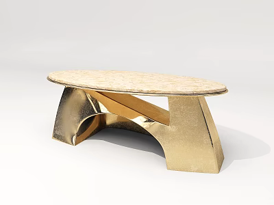 Luxurious Modern Golden Coffee Table With Oval Shaped Top And Sculptural Base 3d model