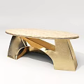 Luxurious Modern Golden Coffee Table With Oval Shaped Top And Sculptural Base
