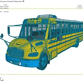 Yellow School Bus With Stop Sign Blue Wheels And Side Windows Parked On Roadside