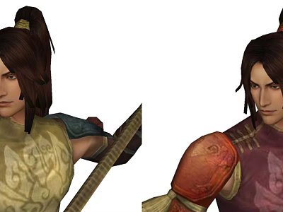 Ancient Style Game Movie Characters In Traditional Green Red Floral Pattern Clothing With Sword 3d model