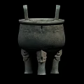 Ancient Chinese Bronze Ding Tripod With Three Legs And Two Handles