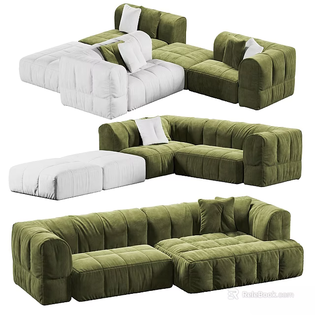 Modern Green And White Plush Velvet Sectional Sofa Designs In Different Styles 3d model 