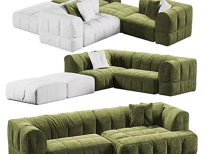 Modern Green And White Plush Velvet Sectional Sofa Designs In Different Styles 3d model