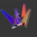 Colorful Lighting Installation With Vibrant Beam Effects And Reflective Base