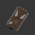 Architectural Building Model With Sloped Brown Tile Roof And Supporting Poles