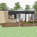 Modern Single Family House Featuring Wooden Exterior Outdoor Patio Furniture and Trees