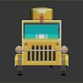 Yellow Cartoon Style Tank Model With Green Windows Block Turret And Dark Background Reflection