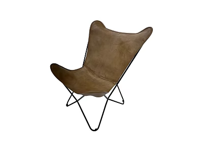 Brown Leather Single Chair With Wingback Design And Black Metal Frame 3d model