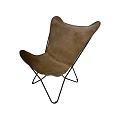 Brown Leather Single Chair With Wingback Design And Black Metal Frame