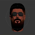 Low Poly Male Character Head With Black Hair Sunglasses Beard And Red Black Gradient