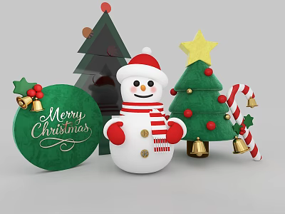 Festive Christmas Art Installation With Snowman Tree Star Bells Candy Cane And Sign 3d model