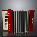 Red Accordion Musical Instrument With Piano Keyboard And Black Bellows