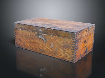 Vintage Wooden Storage Box With Metal Lock And Rustic Wood Grain Surface 3d model