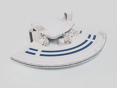 White Circular Architectural Model With Blue Stripes And Structural Components 3d model