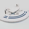 White Circular Architectural Model With Blue Stripes And Structural Components