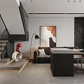 Modern Minimalist Open Plan Living And Dining Room With Cozy Sofa And Functional Dining Island