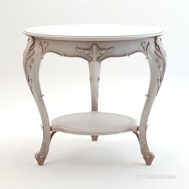 Elegant White Carved Coffee Table With Two Tier Design And Curved Legs 3d model 