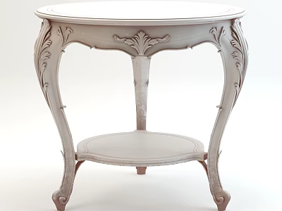 Elegant White Carved Coffee Table With Two Tier Design And Curved Legs 3d model