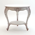 Elegant White Carved Coffee Table With Two Tier Design And Curved Legs