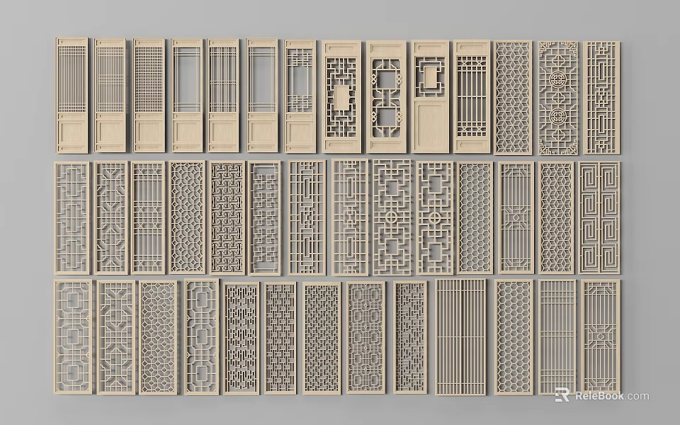 Various Decorative Room Dividers With Intricate Patterns And Carved Designs 3d model 