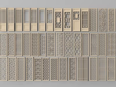 Various Decorative Room Dividers With Intricate Patterns And Carved Designs 3d model